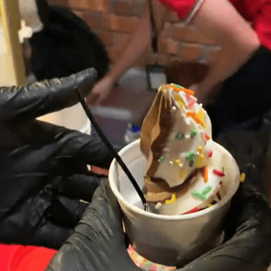 Soft serve ice cream cups prepared by rental service crew at a party in Kuala Lumpur.