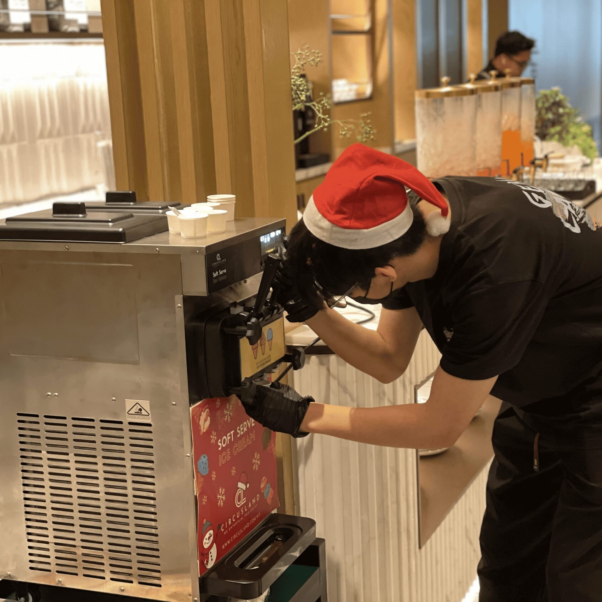 Professional soft serve ice cream rental setup for luxury hotel internal event.