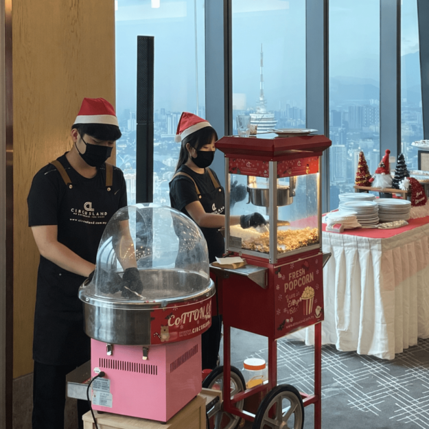 Crews serving fresh popcorn and cotton candy at Park Hyatt Kuala Lumpur, Merdeka 118—on-site rental snack station for hotel events