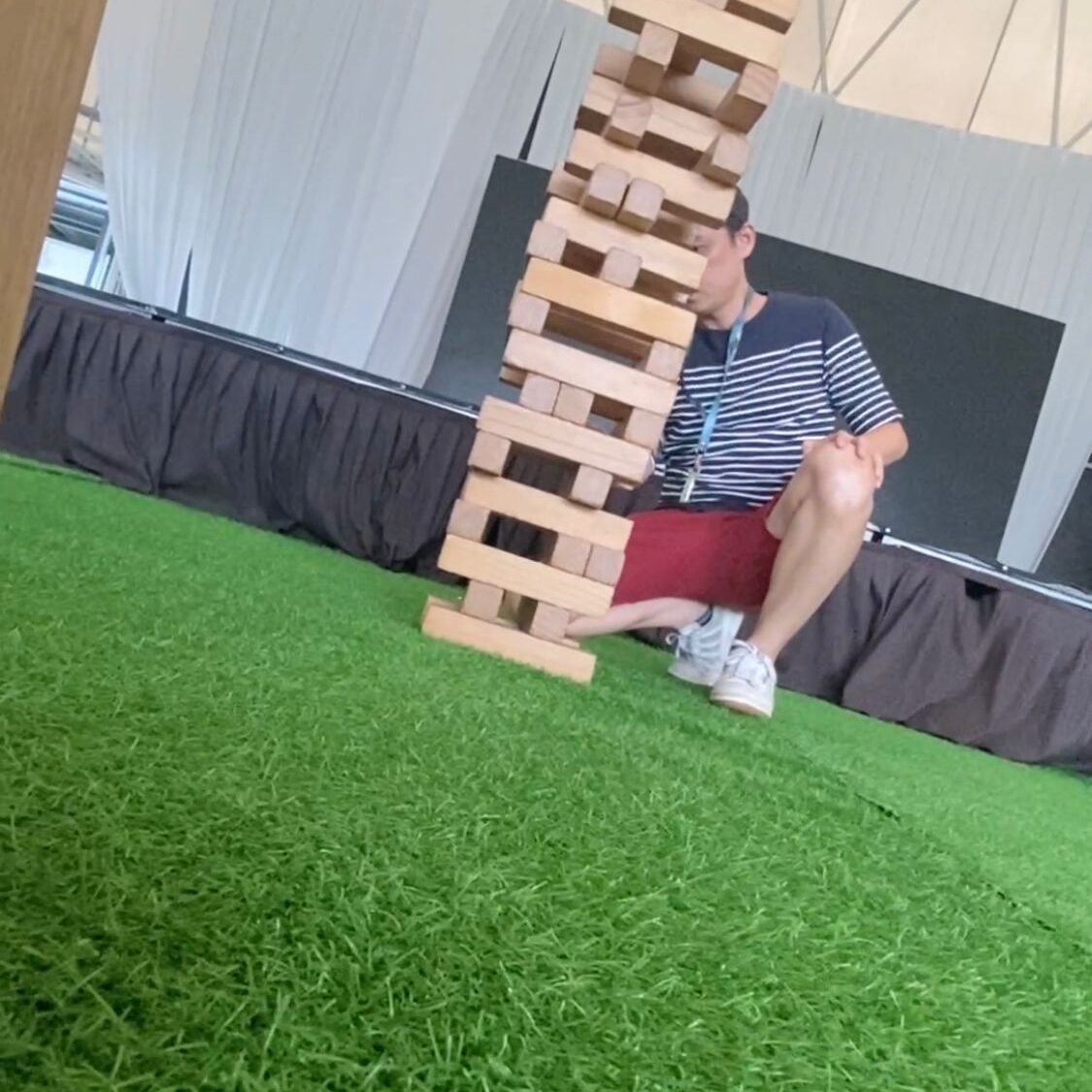 Event crowd enjoying Giant Jenga rental entertainment